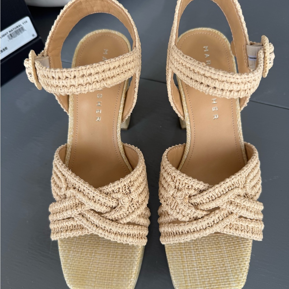 Marc Fisher Chesse rattan Cream Platform Shoes with Chunky Heel - Picture 7 of 9